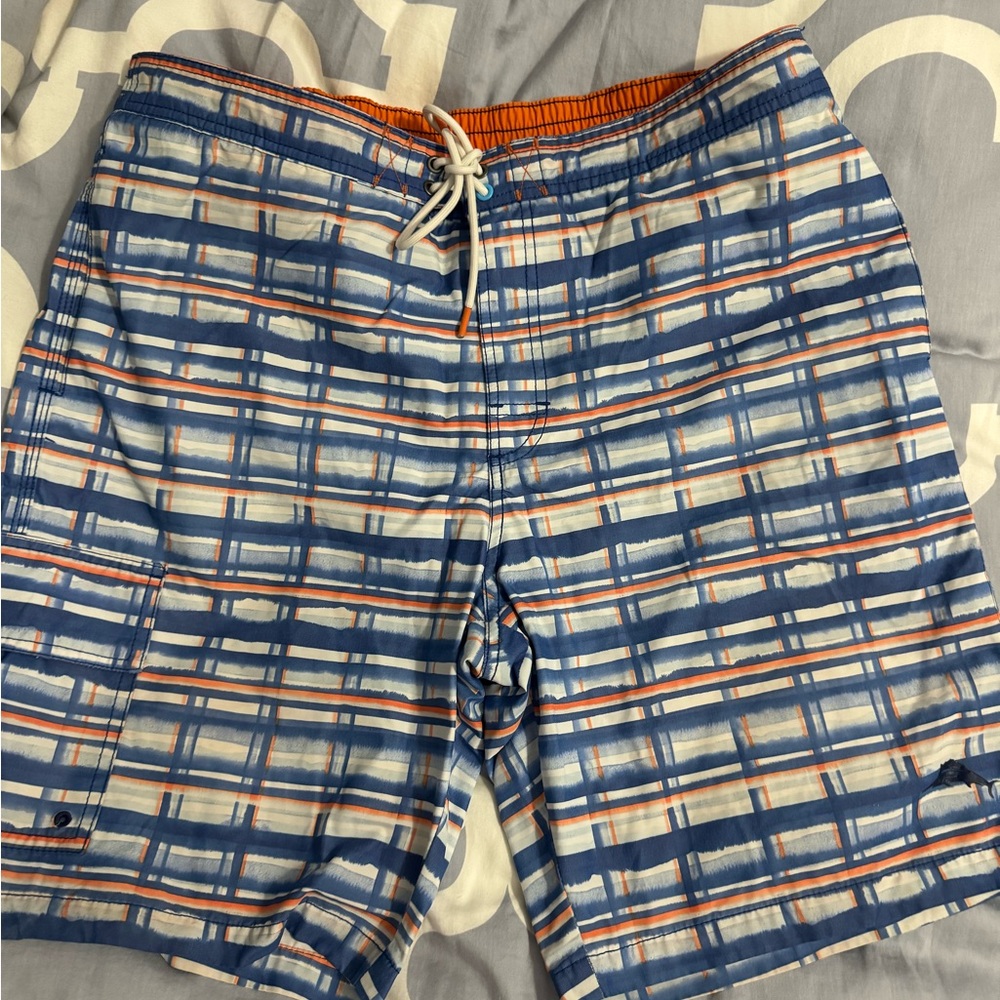 Tommy Bahama Blue and Orange Checkered Swim Shorts